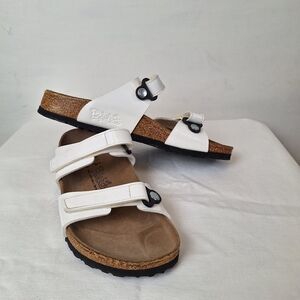 Birkenstock White Velcro Sandals with Brown Sole